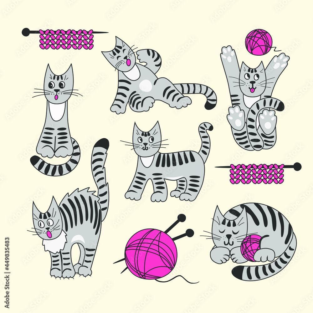  A set of vector images of striped cats 