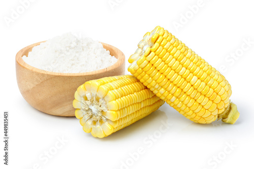 Tableau sur toile Corn starch and fresh sweet corn isolated on white background.