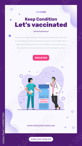 Story Template illustration Nurses and doctors, with vaccine bottles