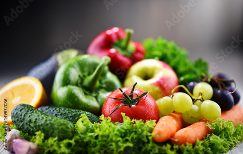 Composition with fresh organic vegetables and fruits