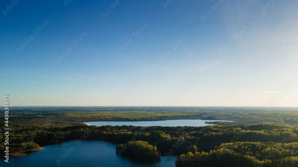 High altitude aerial view of the sun and clear blue sky. Beautiful nature background. Space for text.