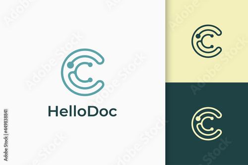 Clinic or medic logo in stethoscope and letter c shape
