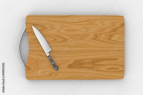 chopping board with knife isolated on white background. 3d illustration