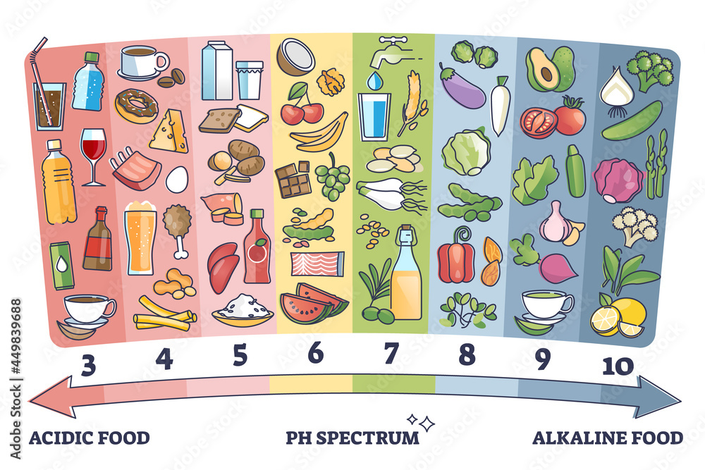 Acidic Vs Alkaline Eating Foods Meal Examples On Ph Spectrum Outline