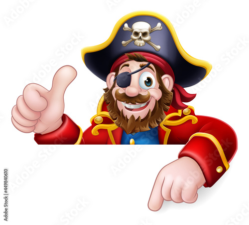 Pirate Captain Cartoon Peeking Sign Background