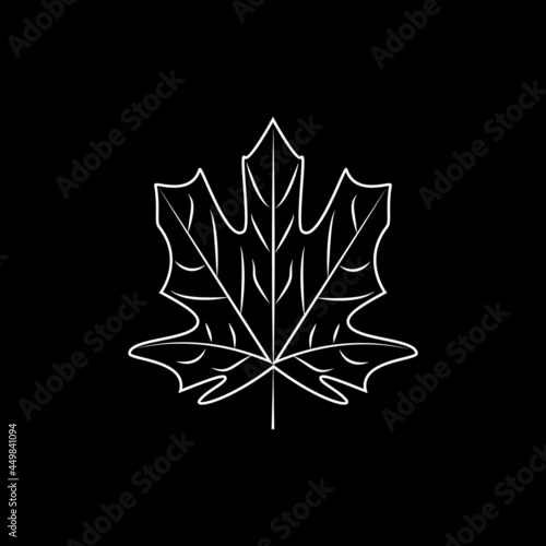 Contoured maple leaf for design Maple leaf in stained glass illustration. Autumn design. Forest themes. Autumn isolated leaves. Maple leaves autumn outline white on black
