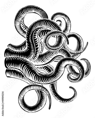 Octopus Cthulhu Squid Monster Tentacles Woodcut