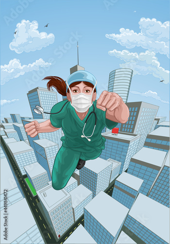 Doctor Nurse Scrubs Superhero Flying Super Hero
