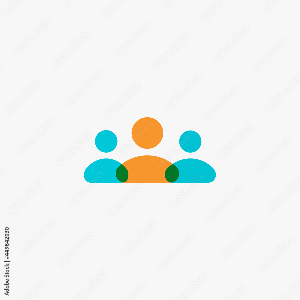 Persons icon, people team, three man silhouette, online support, staff icon. Leadership in office work symbol. Teamwork collaboration partnership. Flat minimal color overlay style vector logo concept. Persons icon, people team, three man silhouette, online support, staff icon. Leadership in office work symbol. Teamwork collaboration partnership. Flat minimal color overlay style vector logo concept.