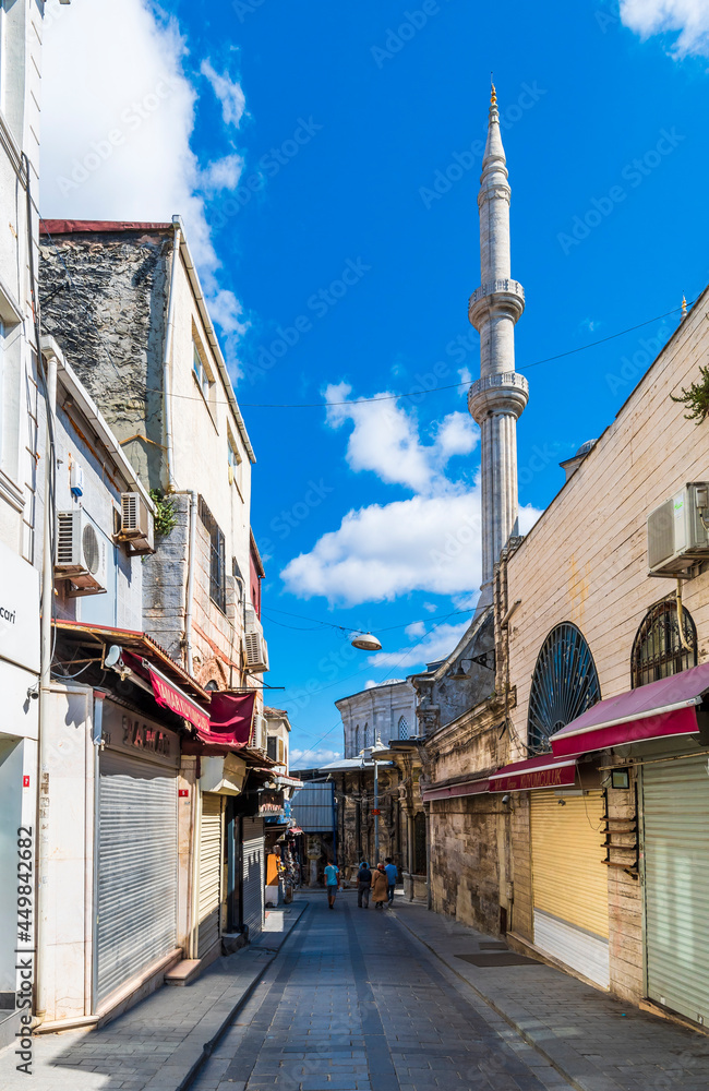 Obraz premium The Mahmut Pasha Mosque view in Istanbul. Istanbul is popular tourist destination in the Turkey.