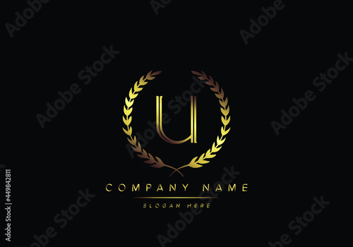 Alphabet letter U monogram logo, gold color, luxury style