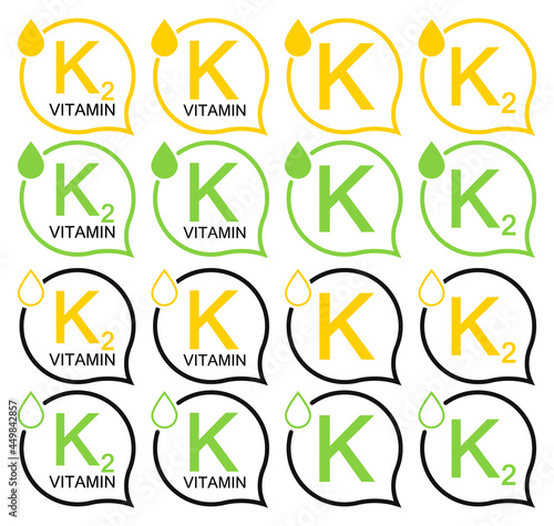 Vitamin K and K2, set isolated symbols, vector illustration