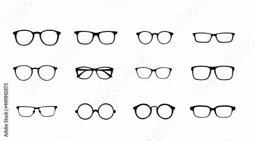 Black and white Glasses frames. Vector Isolated Set of Different Glasses Frames