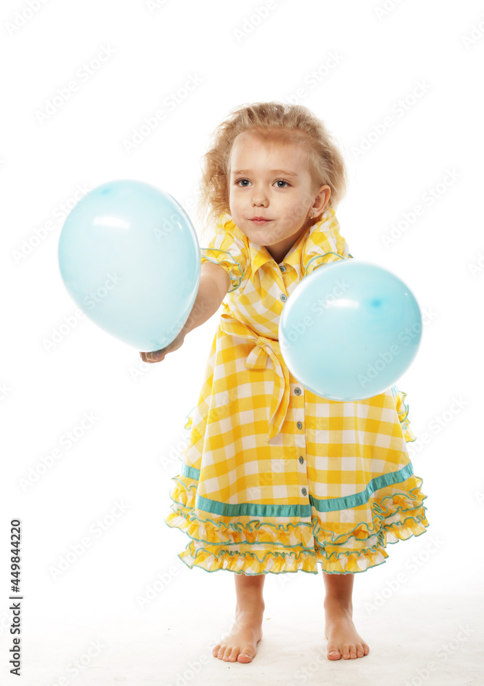 studio picture from a little girl with blue balloons studio picture from a little girl with blue balloons
