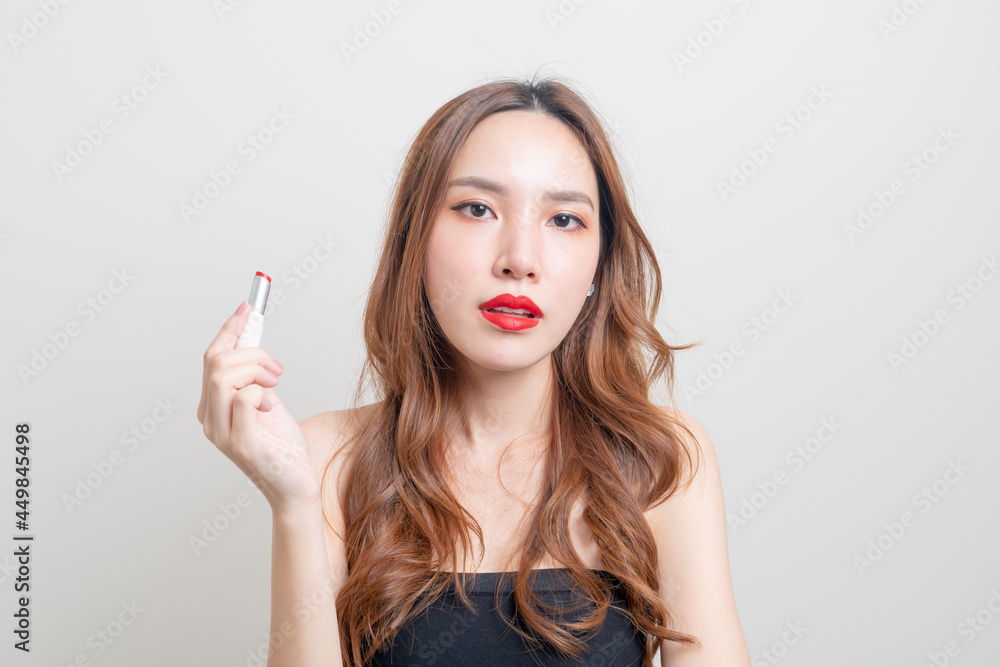 portrait beautiful woman make up and using red lipstick portrait beautiful woman make up and using red lipstick