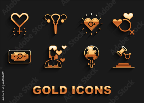 Set Love yourself, Female gender, rights, Feminism in the world, Money growth woman, and reproductive system icon. Vector