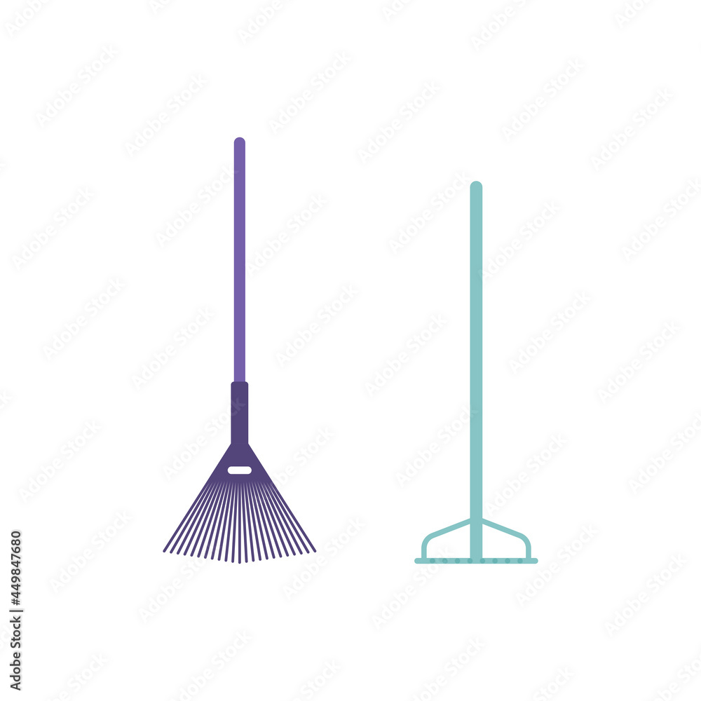 illustration of 2 garden forks. tool for sweeping fallen leaves. cleaning tool. flat cartoon style. vector element design illustration of 2 garden forks. tool for sweeping fallen leaves. cleaning tool. flat cartoon style. vector element design