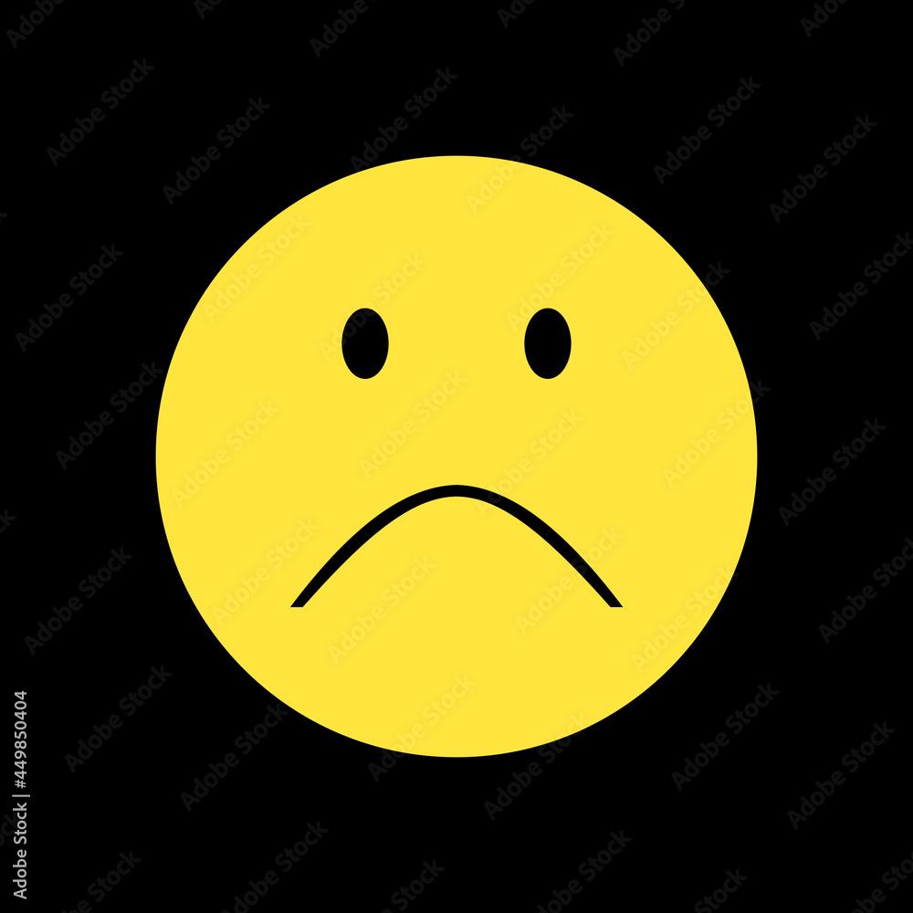 A sad emoji (smile), drawn in a simple style, a yellow round shape over a black background.
A sad emoji (smile), drawn in a simple style, a yellow round shape over a black background.