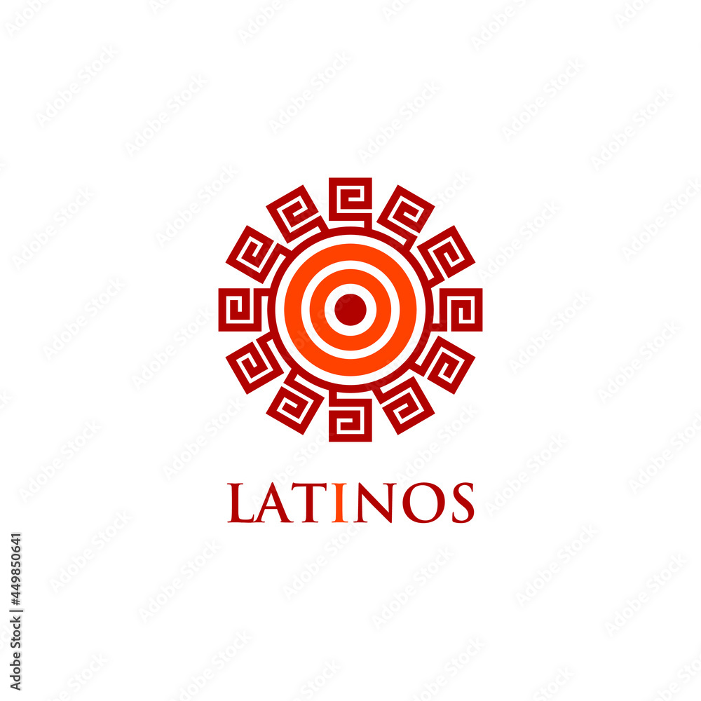 Hispanic or Latin Style Sun Vector Logo. Mayan Motif Illustration Design. Hispanic or Latin Style Sun Vector Logo. Mayan Motif Illustration Design.