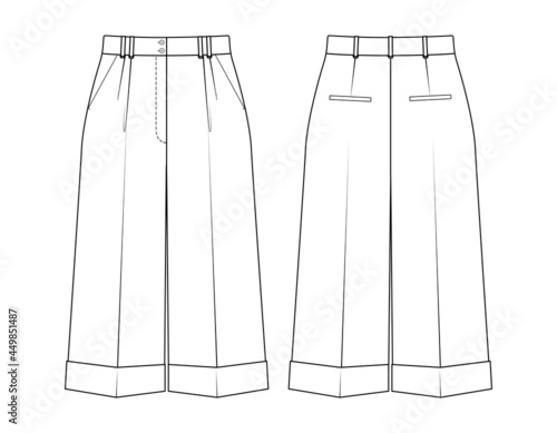 Fashion technical drawing of bermudas shorts with lapel