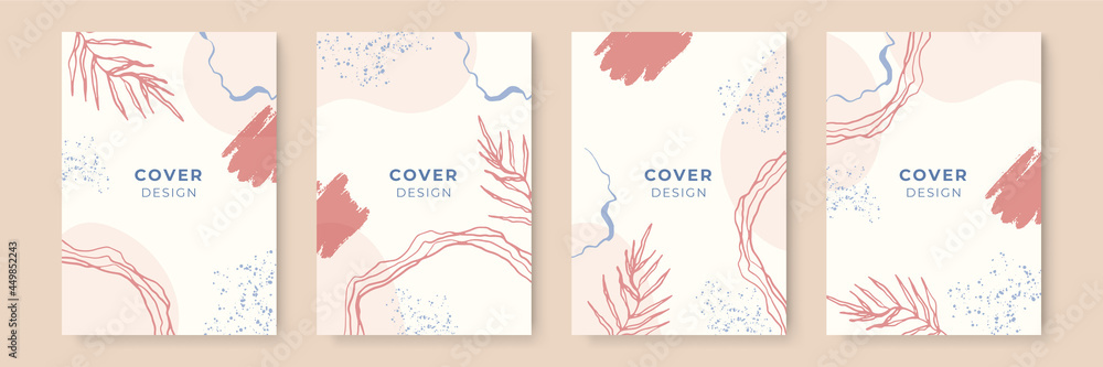 Set of abstract creative universal artistic templates with floral flower nature leaves and lines. Good for poster, card, invitation, flyer, cover, banner, placard, brochure and other graphic design.