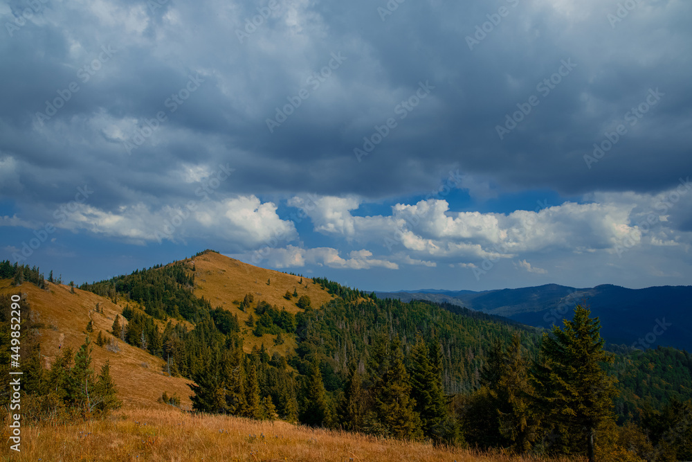 autumn September season mountain ridge nature photography landscape scenic view in dramatic cloudy weather time