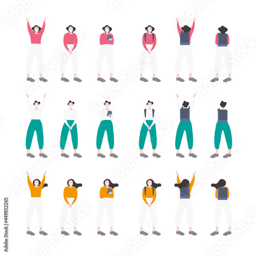 子供／小学生／ランドセル／マスクの人物の全身フラットイラスト素材	