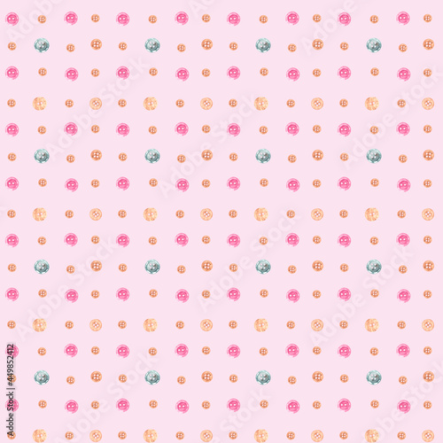 Watercolor seamless pattern with sewing elements. This hand-drawn pattern can be used for wrapping paper designs. packaging, wallpaper and textiles.
