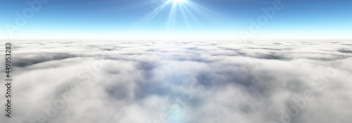 Above clouds sun ray  3d rendering