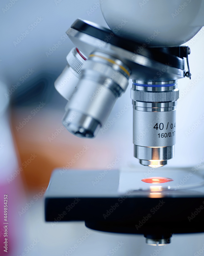 Closeup of a modern optical microscope Closeup of a modern optical microscope