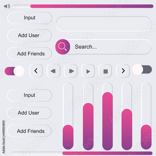 White web ui design elements set. A minimalist collection white universal elements UI, UX, KIT for browser or App.