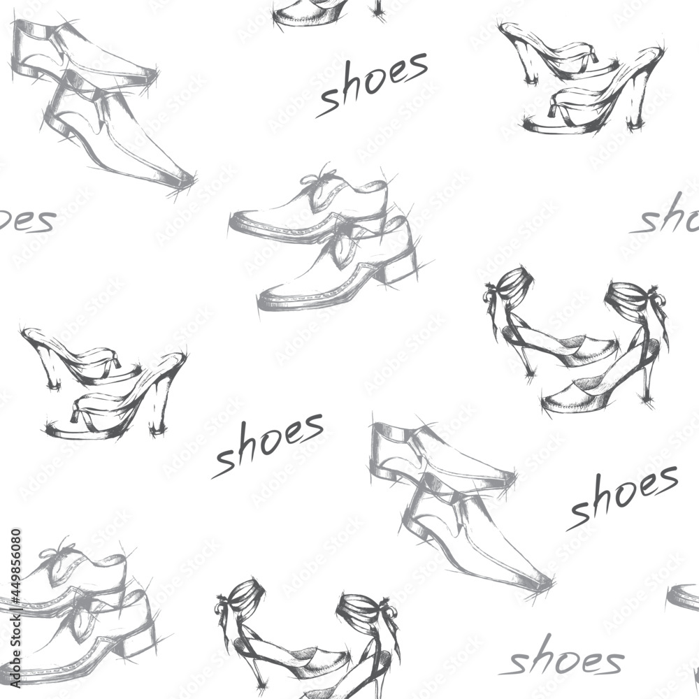 Vector linear illustration, hand-drawn seamless pattern of models of ...