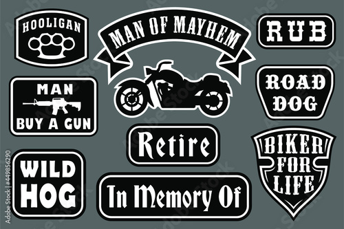 A set of mock-ups of stickers and stripes on the theme of bikers