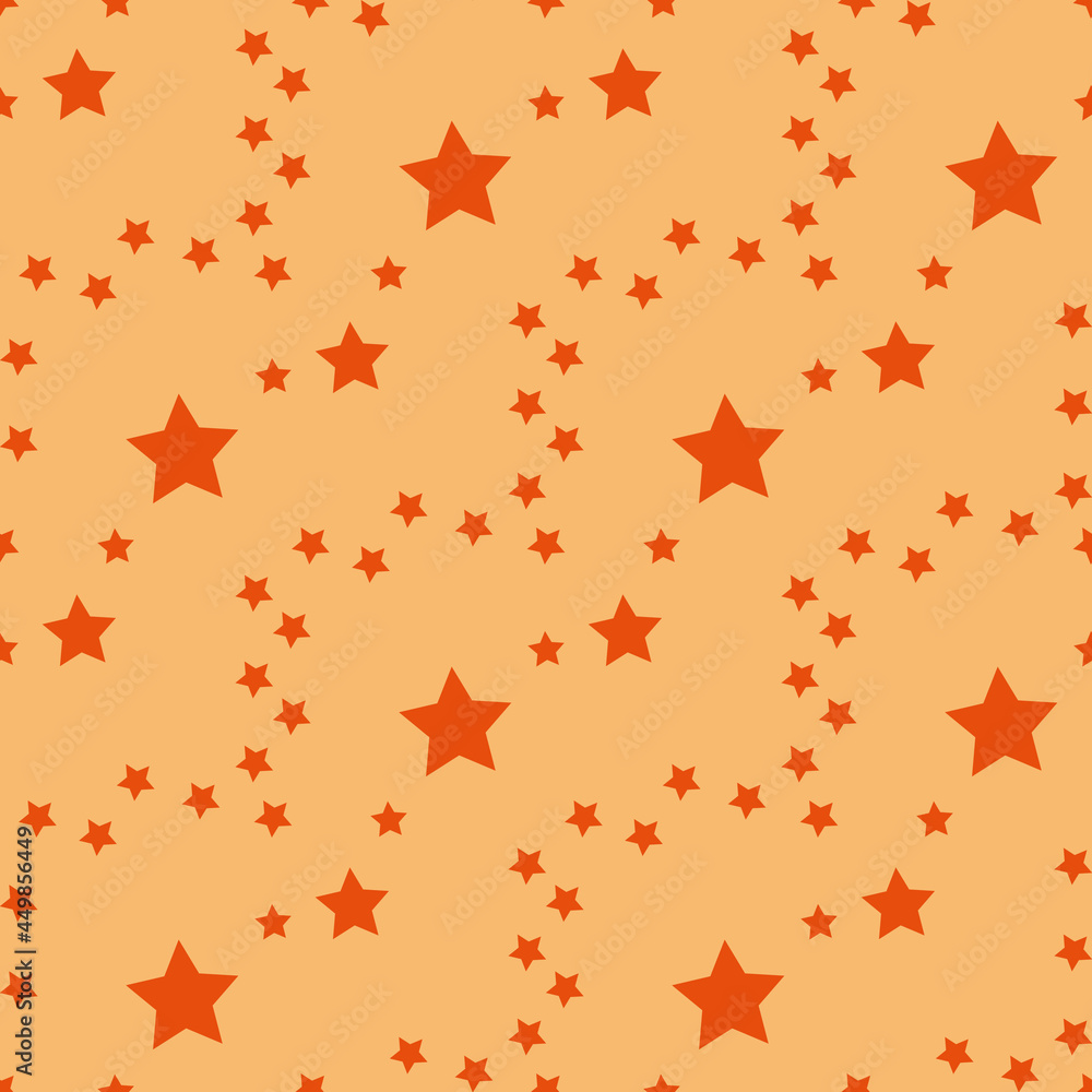Seamless pattern in bright orange stars on light orange backgound. Vector image.
