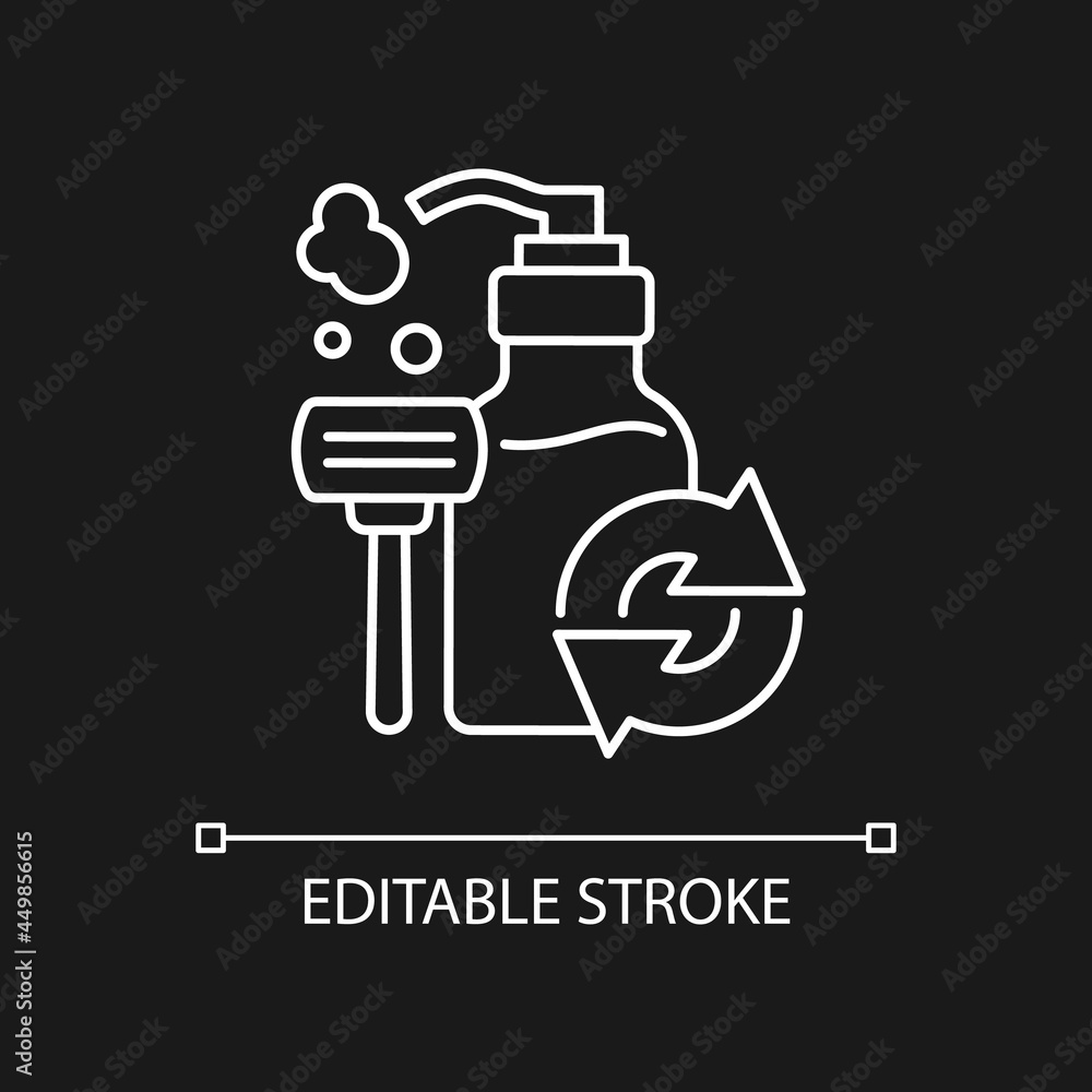 Shaving cream refill white linear icon for dark theme. Tube with foam. Container with lotion. Thin line customizable illustration. Isolated vector contour symbol for night mode. Editable stroke Shaving cream refill white linear icon for dark theme. Tube with foam. Container with lotion. Thin line customizable illustration. Isolated vector contour symbol for night mode. Editable stroke