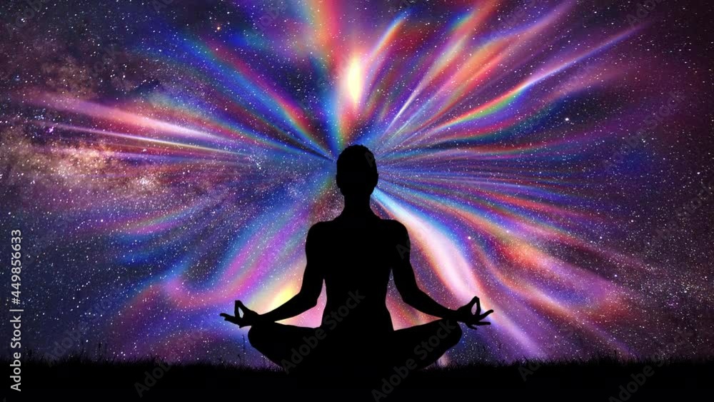 A female silhouette embracing the positive outflow of energy through meditation. A female silhouette embracing the positive outflow of energy through meditation.