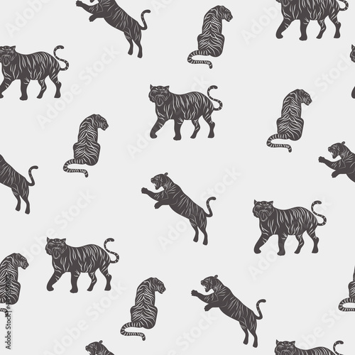 Seamless pattern with tiger silhouette. Editable Vector Illustration.