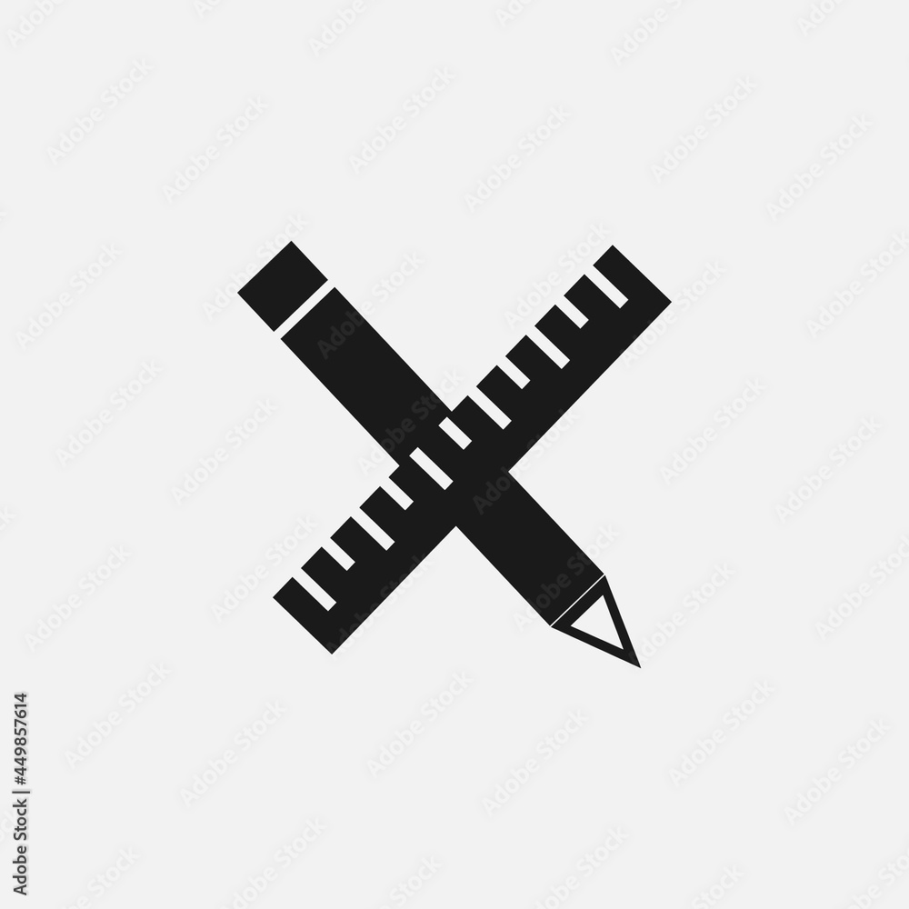 Pencil and ruler icon in black and white style Pencil and ruler icon in black and white style