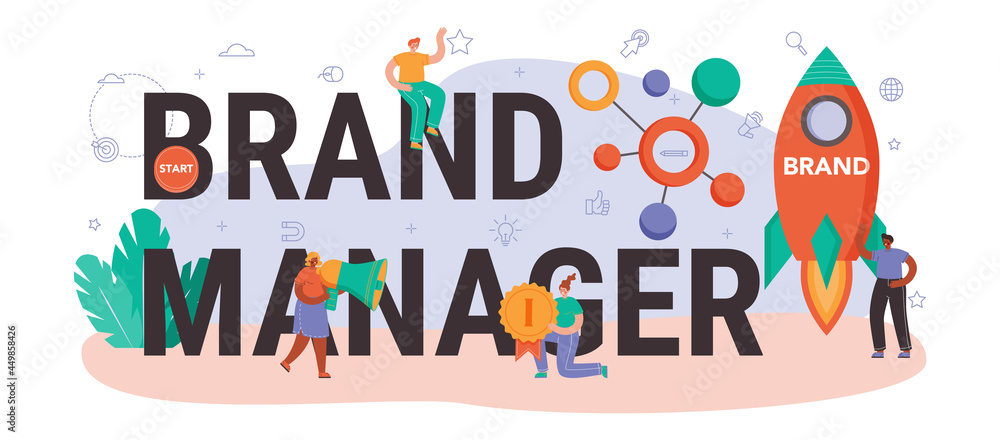 Brand manager typographic header. Manager developing unique