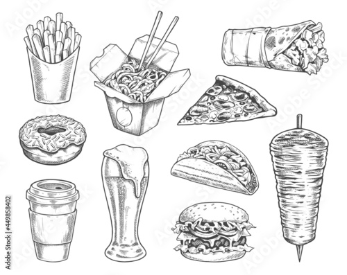 Street Food Retro Illustrations Vector Set