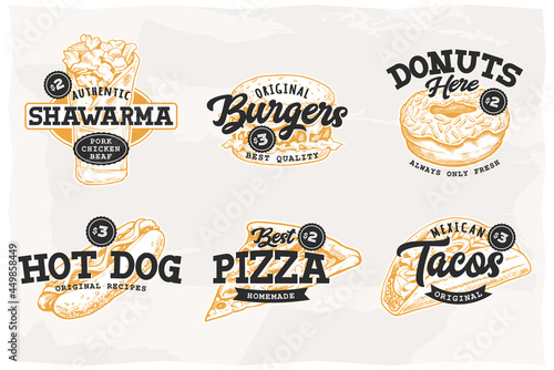 Street Food Emblems Vector Set
