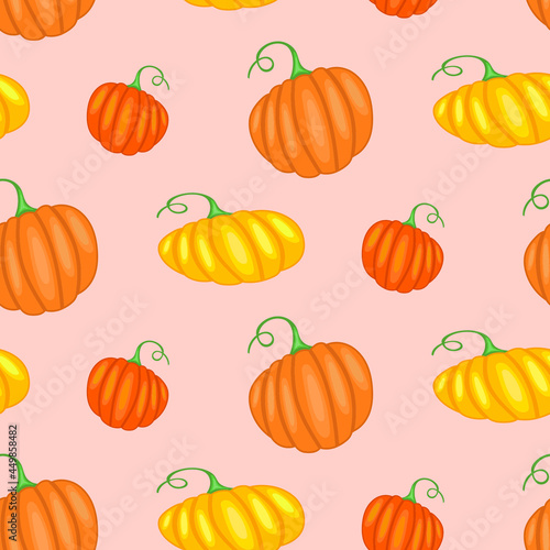 Seamless pattern with yellow and orange pumpkins