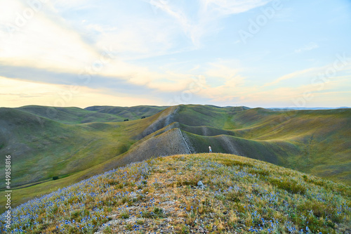 View of the Long Mountains Ridge. The beginning of the Ural mountains. Orenburg region. photo