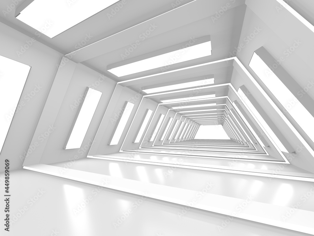 Naklejka premium Illuminated corridor interior design. Empty Room Interior Background