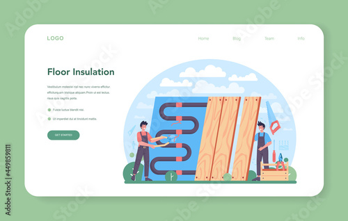 Floor insulation web banner or landing page. Thermal or acoustic insulation