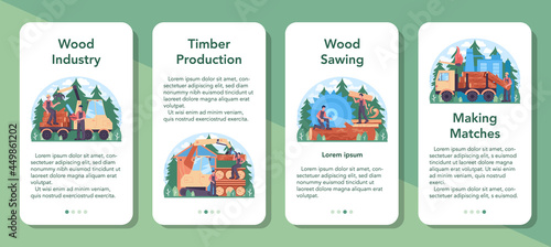 Wood industry and timber production mobile application banner set