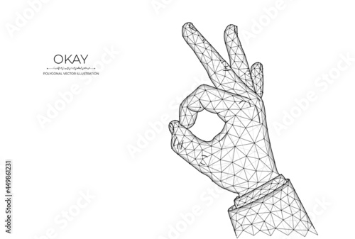 Ok hand gesture low poly art, polygonal vector illustration okay or ring gesture on a dark blue background.