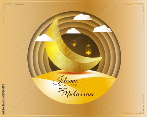 vector illustration for festive concept background of Islamic new year, new Hijari year- happy muharram