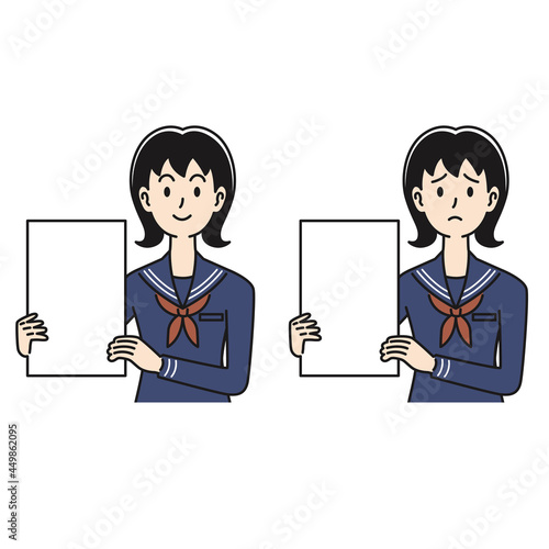 色紙を持つ女子高生の表情のパターン