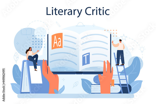 Literary critic concept. Professional journalist making review and ranking
